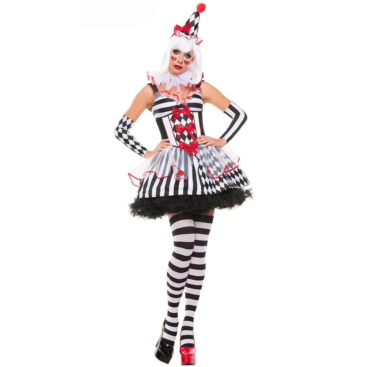 Black White Plaid Clown Costume Women Halloween Party Wear - Image 4