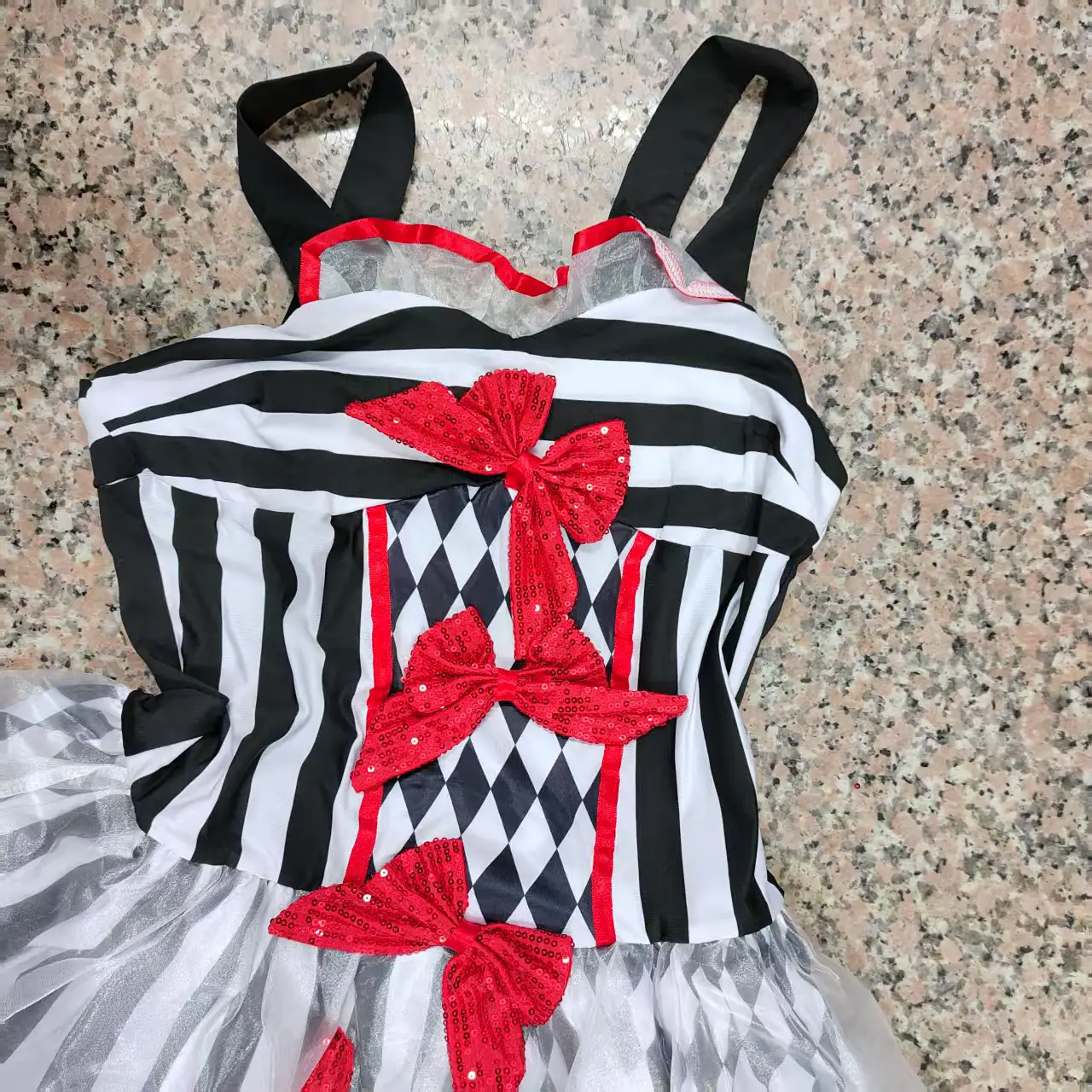 Black White Plaid Clown Costume Women Halloween Party Wear - Image 5