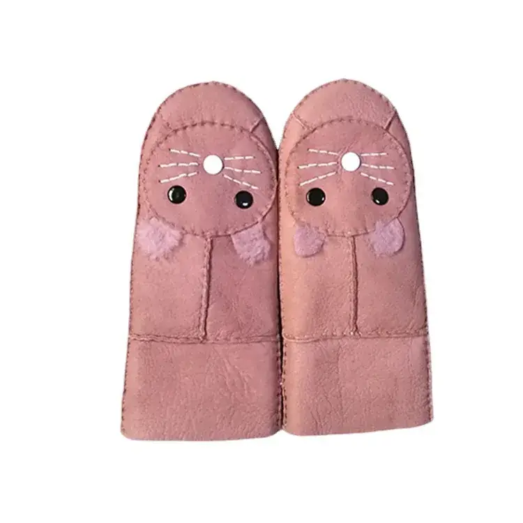 Factory Wholesale Kids Wool Fur Gloves Pink Winter Snow Skiing Warm