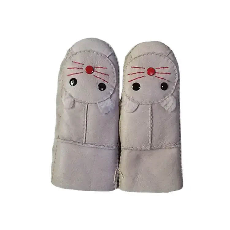 Factory Wholesale Kids Wool Fur Gloves Pink Winter Snow Skiing Warm