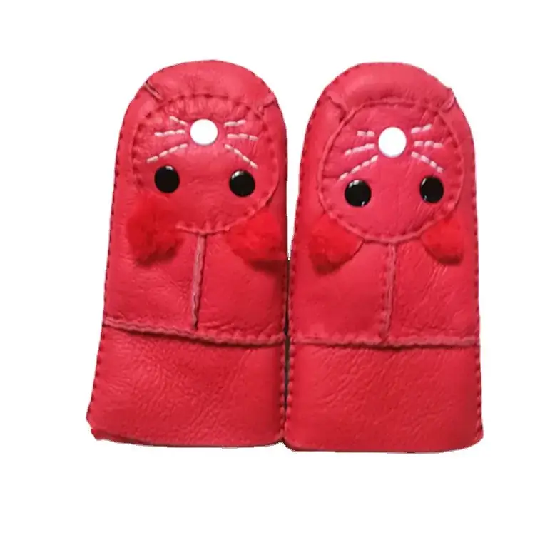 Factory Wholesale Kids Wool Fur Gloves Pink Winter Snow Skiing Warm