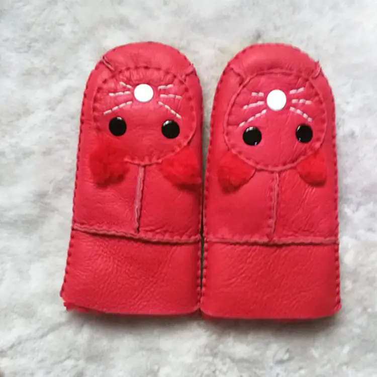 Factory Wholesale Kids Wool Fur Gloves Pink Winter Snow Skiing Warm — feature 3