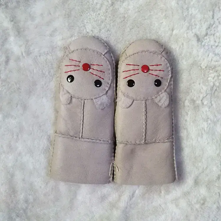 Factory Wholesale Kids Wool Fur Gloves Pink Winter Snow Skiing Warm
