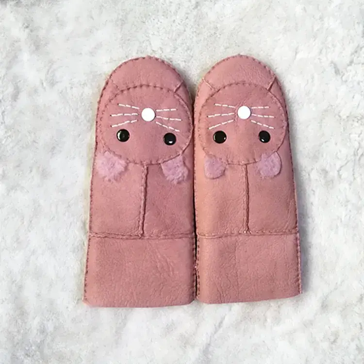 Factory Wholesale Kids Wool Fur Gloves Pink Winter Snow Skiing Warm