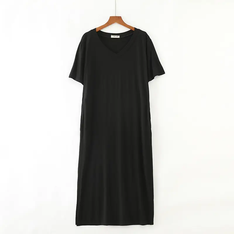 Black Korean Style V Neck Cotton Dress Large - Image 2