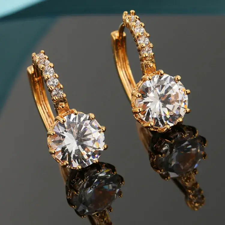 Korean New 925 Silver Plated 18K Gold Ear Buckle Crystal Sunflower Zircon Earrings