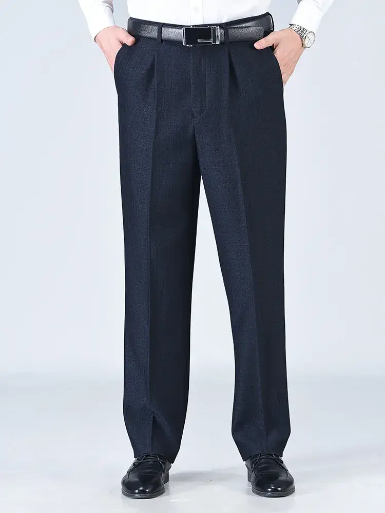 Middle-aged Men Navy Cotton Trousers Deep Crotch Loose Fit - Image 4