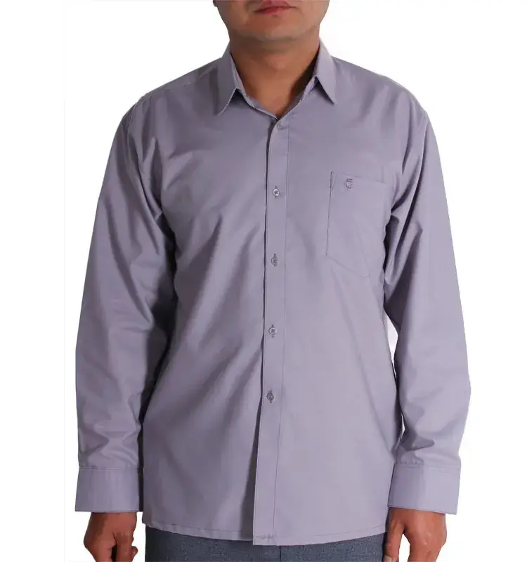 Men's Grey Flat Hem Long Sleeve Shirt