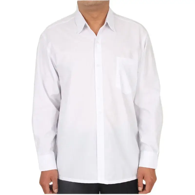Spring Men's White Long Sleeve Button Shirt for Elderly Men