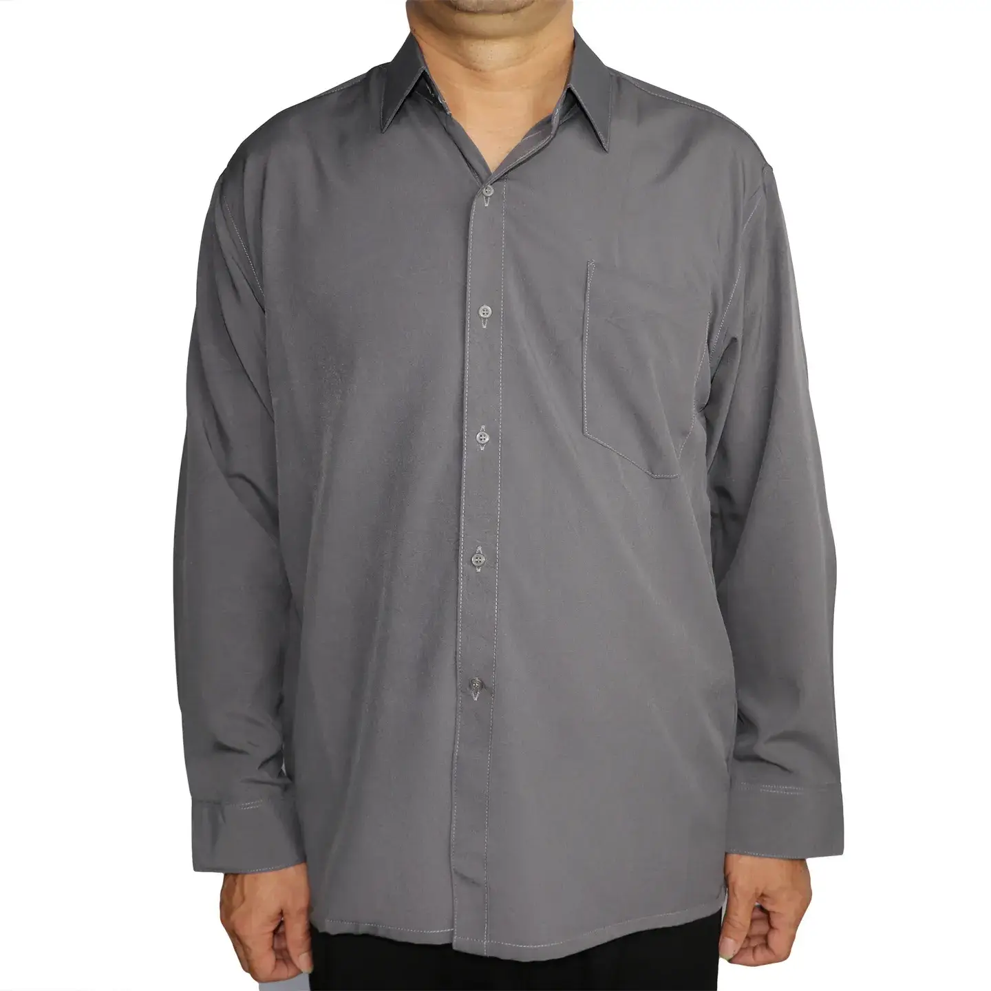 Middle-Aged Elderly Men White Plain Shirt Long Short Sleeve - Image 12
