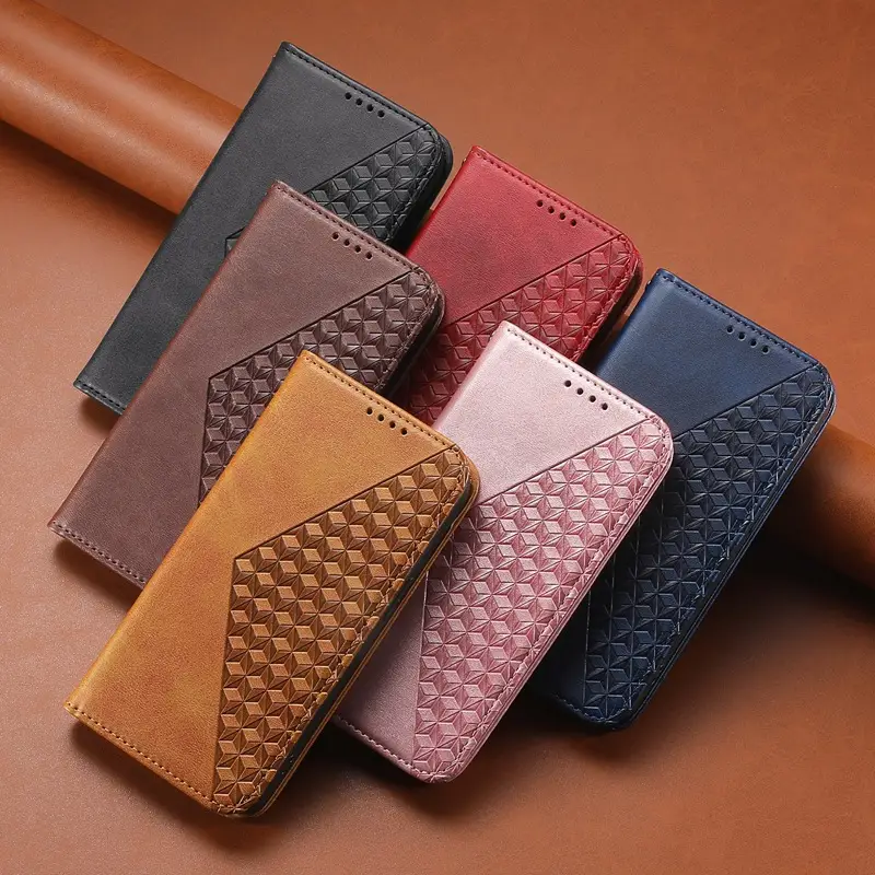 Black Magnetic Phone Case for iPhone 17 with Diamond Pattern