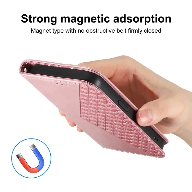 Black Magnetic Phone Case for iPhone 17 with Diamond Pattern