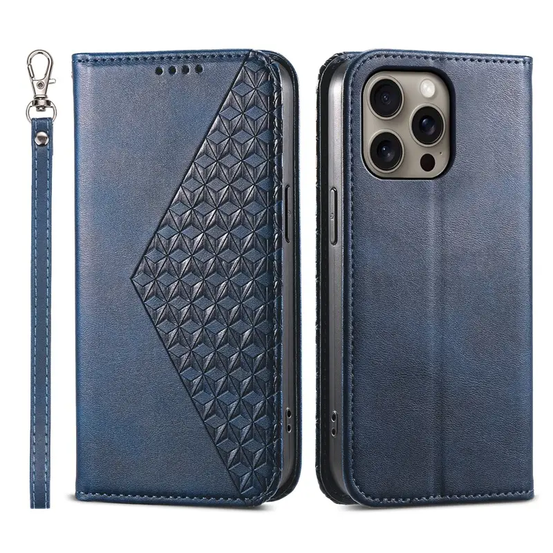 Black Magnetic Phone Case for iPhone 17 with Diamond Pattern