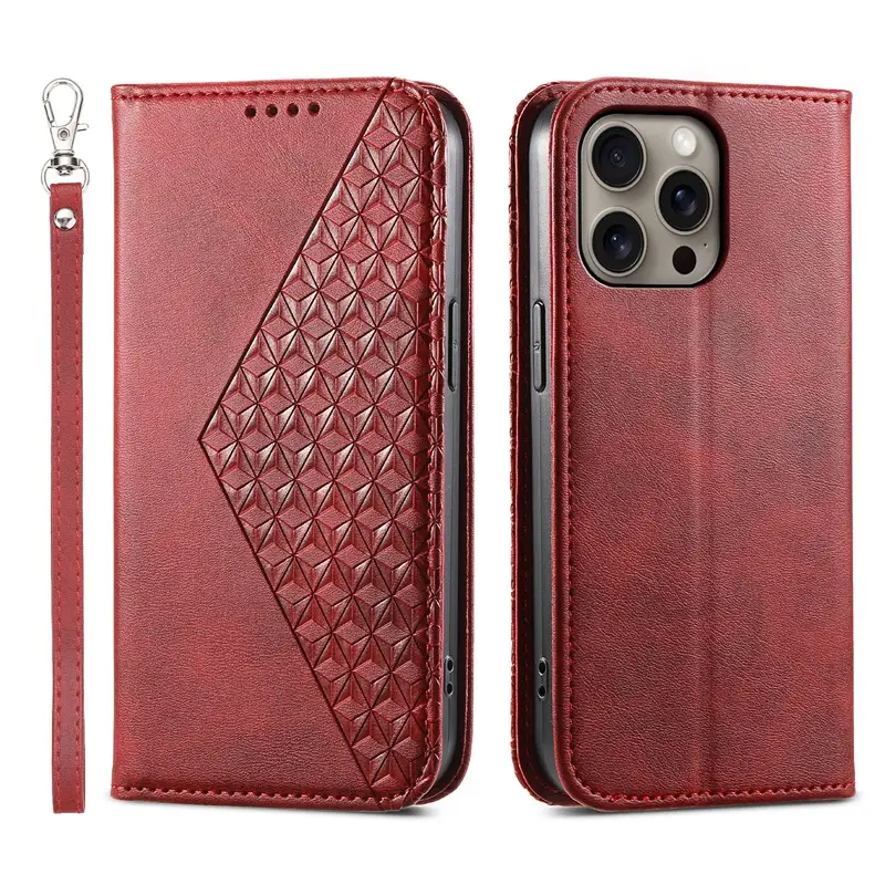 Black Magnetic Phone Case for iPhone 17 with Diamond Pattern