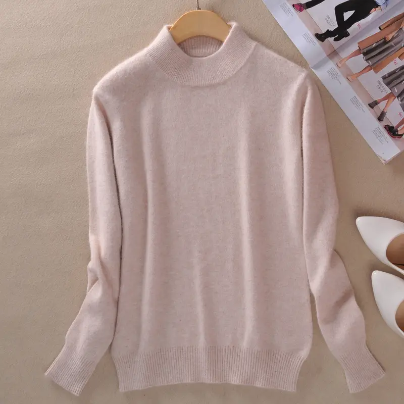 Women Woolen Red Half Turtleneck Sweater - Image 9