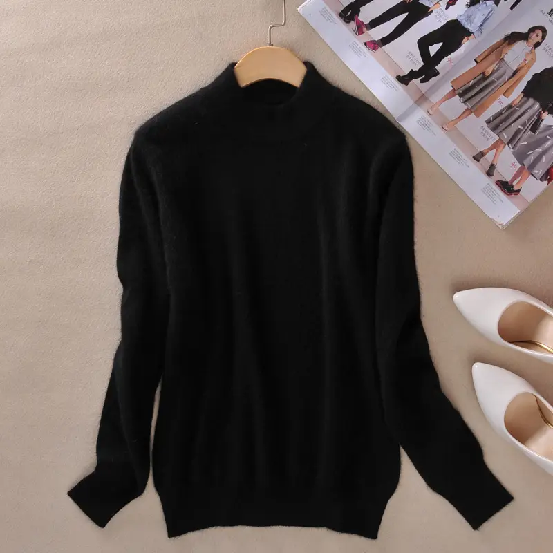 Women Woolen Red Half Turtleneck Sweater - Image 4