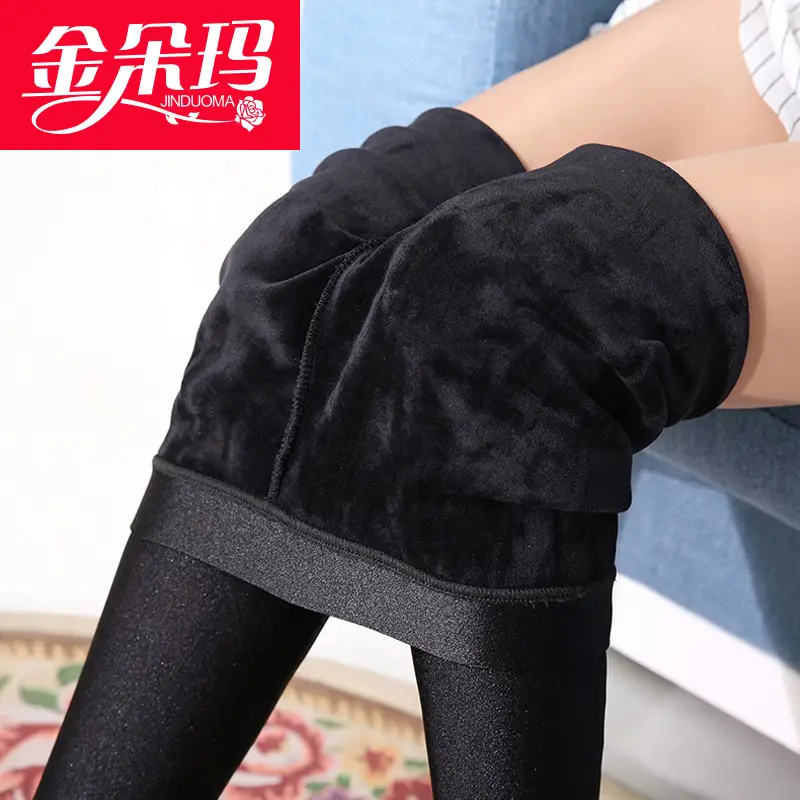 Black Velvet Padded High Waist Pants for Women Plus Size - Image 15