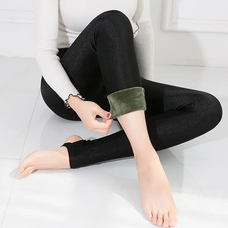 Black Velvet Padded High Waist Pants for Women Plus Size - Image 16