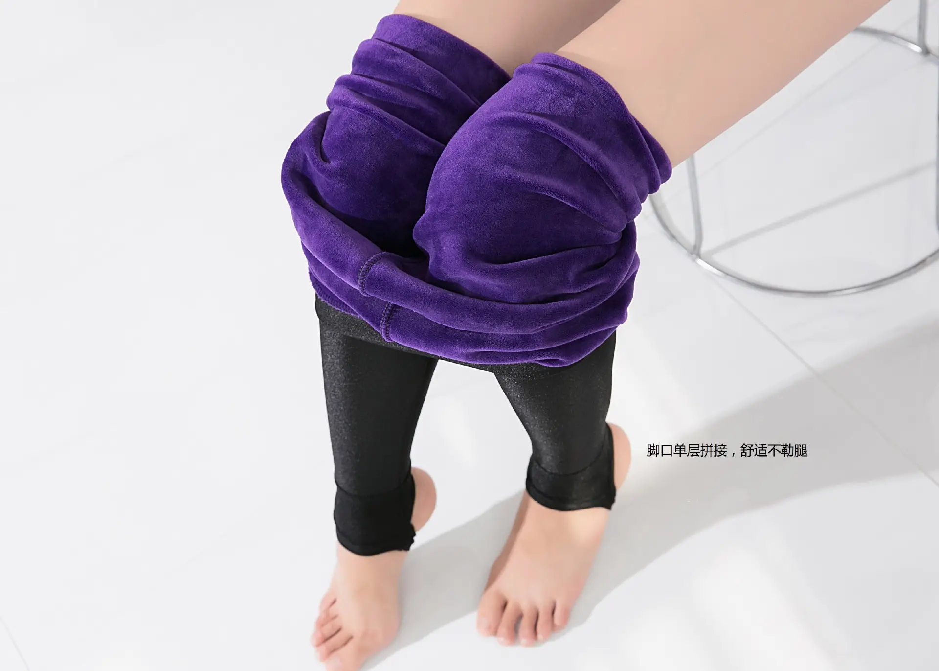 Black Velvet Padded High Waist Pants for Women Plus Size - Image 10