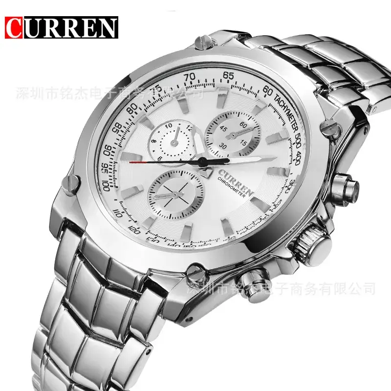 Men's Waterproof Steel Belt Watch with Fake Three-Eye Design