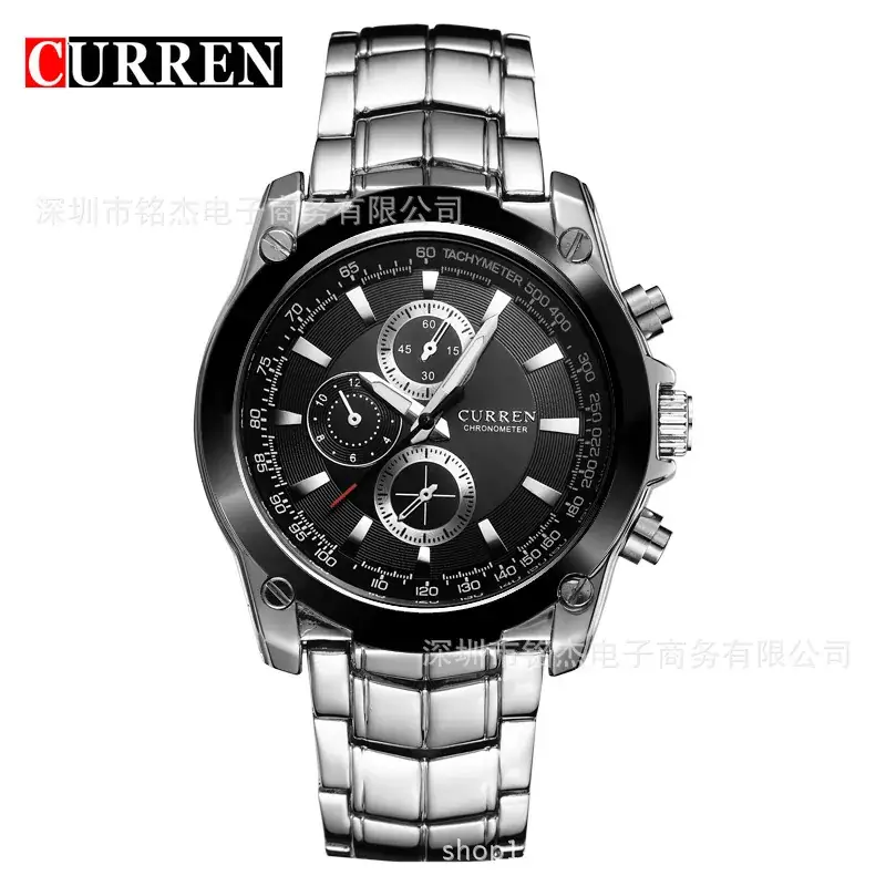 Men's Waterproof Steel Belt Watch with Fake Three-Eye Design