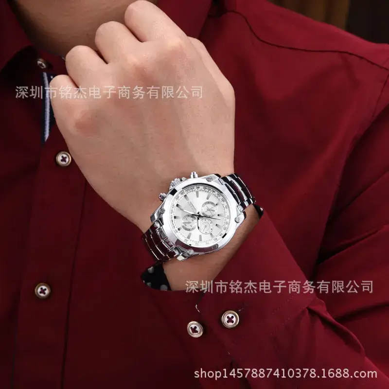Men's Waterproof Steel Belt Watch with Fake Three-Eye Design
