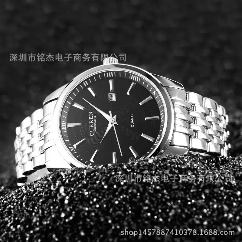 Men's Black Steel Band Watch with Analog Display - Image 8