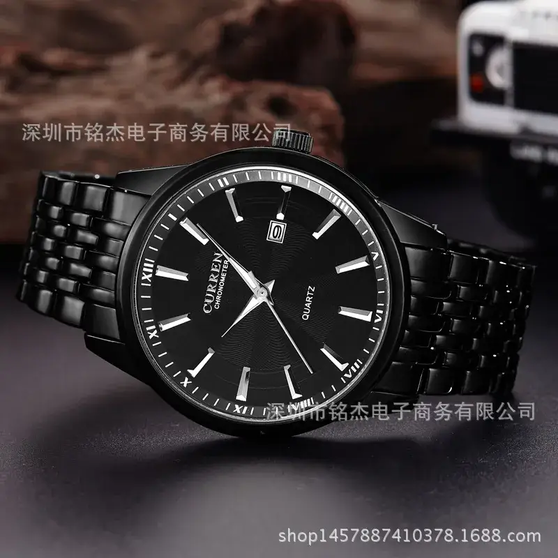 Men's Black Steel Band Watch with Analog Display - Image 9