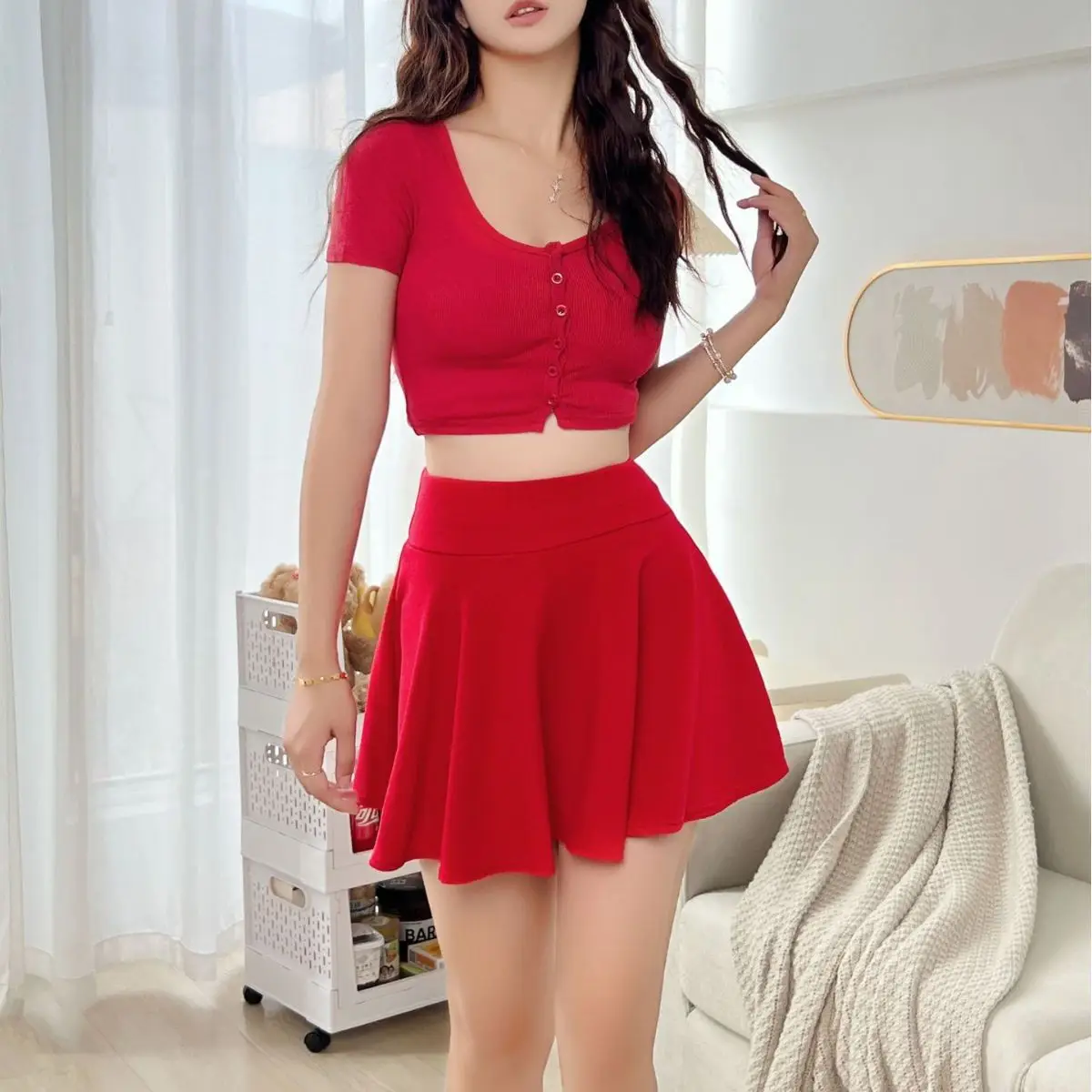 Pink Stretch High Waist Shorts Skirt for Women