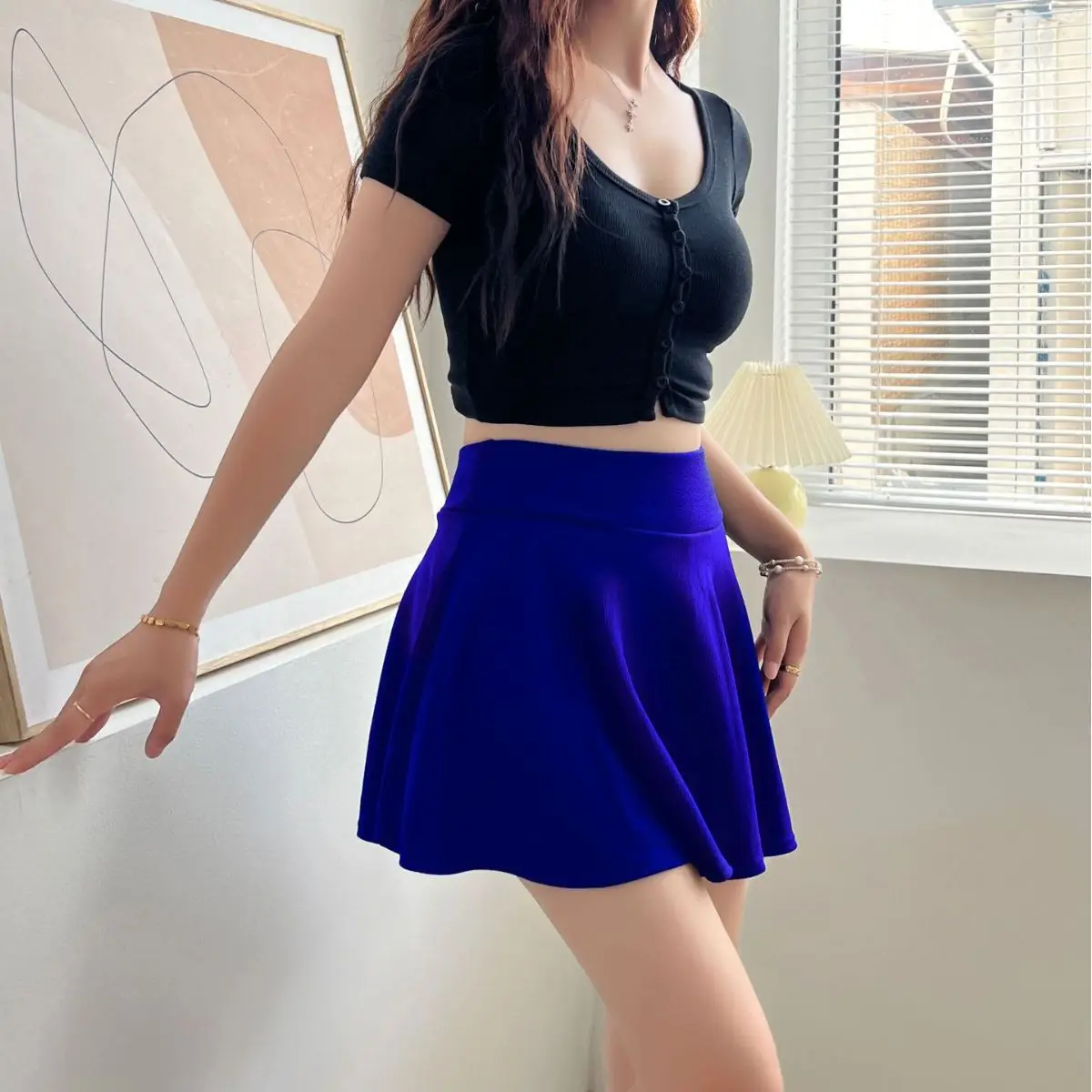 Pink Stretch High Waist Shorts Skirt for Women