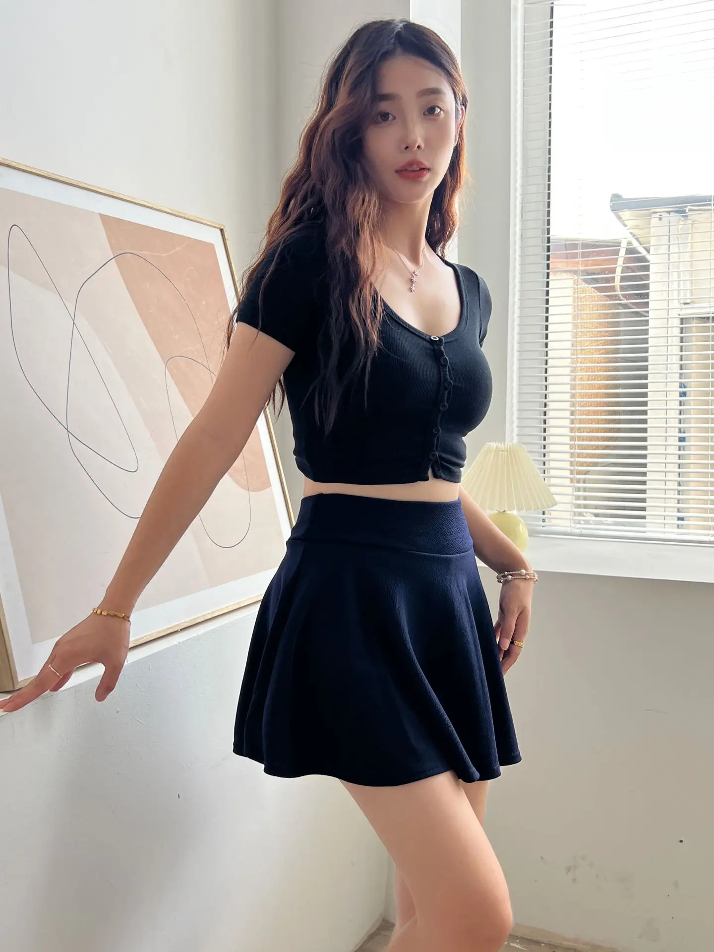 Pink Stretch High Waist Shorts Skirt for Women