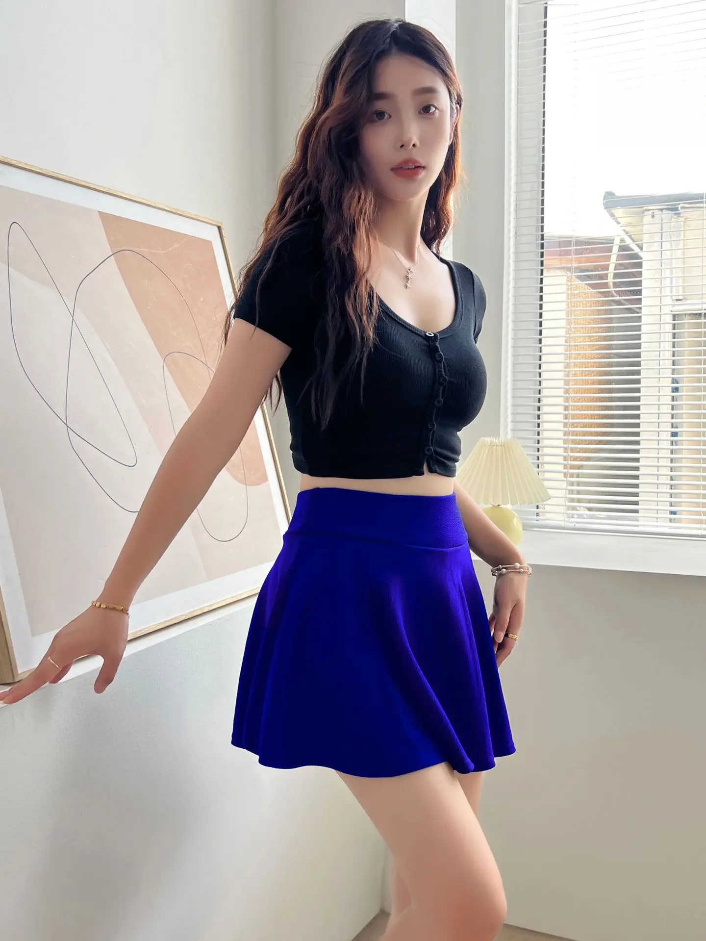Pink Stretch High Waist Shorts Skirt for Women