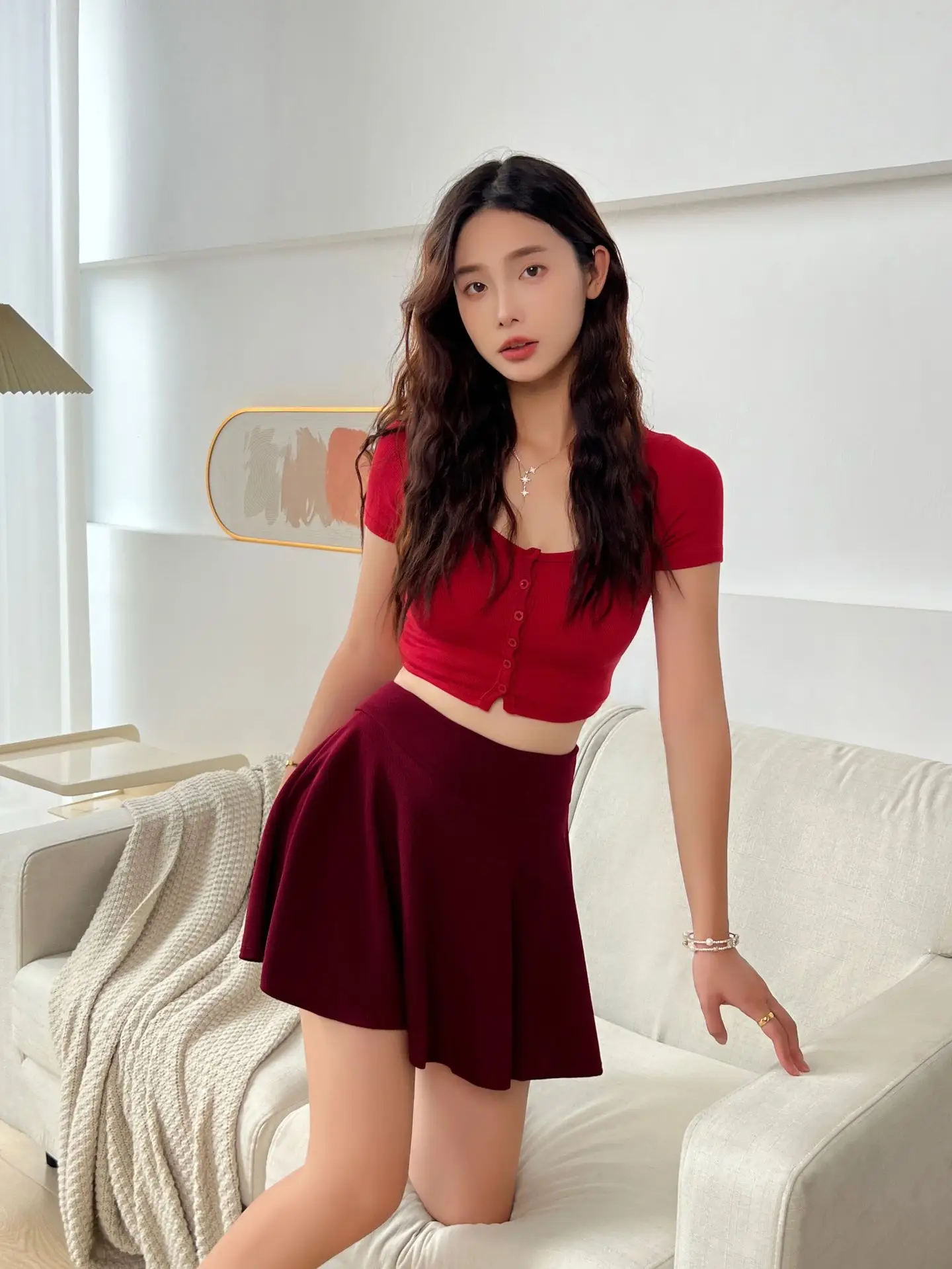 Pink Stretch High Waist Shorts Skirt for Women