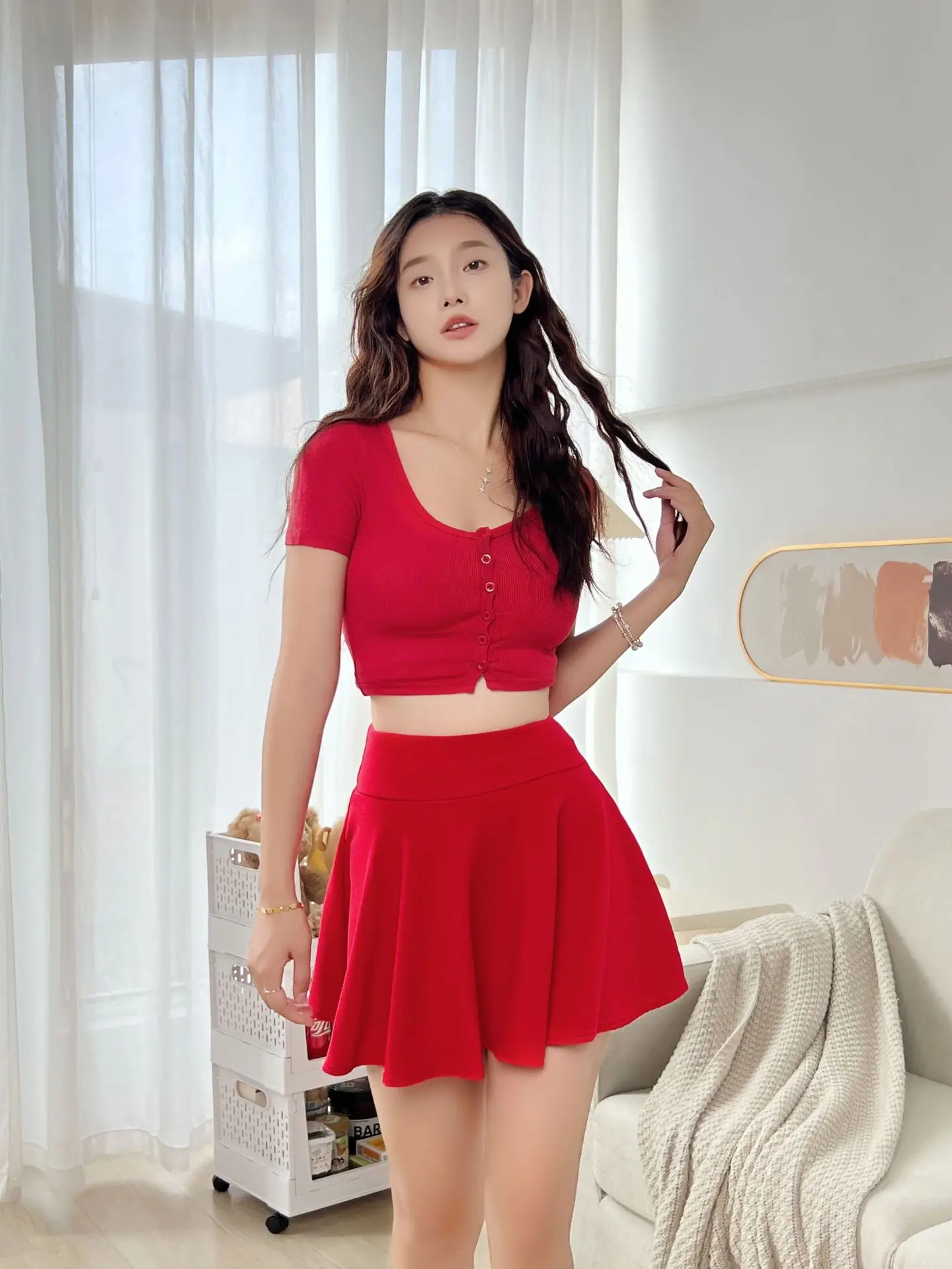 Pink Stretch High Waist Shorts Skirt for Women