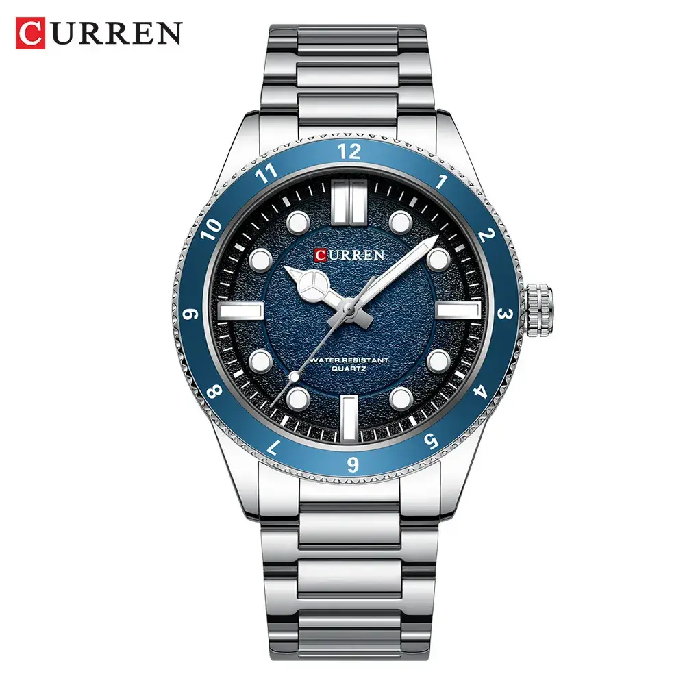 Men's Waterproof Blue Dial Sports Watch with Steel Band - Image 5