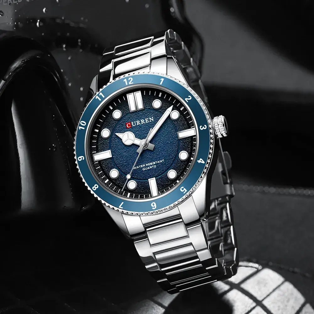 Men's Waterproof Blue Dial Sports Watch with Steel Band - Image 6