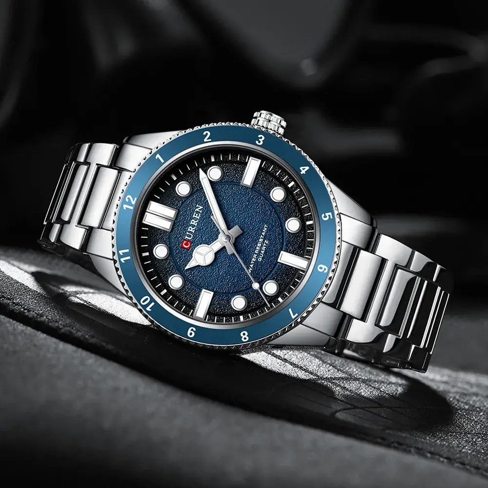 Men's Waterproof Blue Dial Sports Watch with Steel Band - Image 7