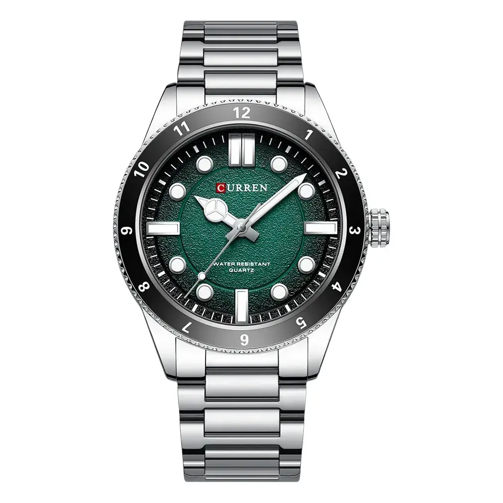 Men's Waterproof Blue Dial Sports Watch with Steel Band