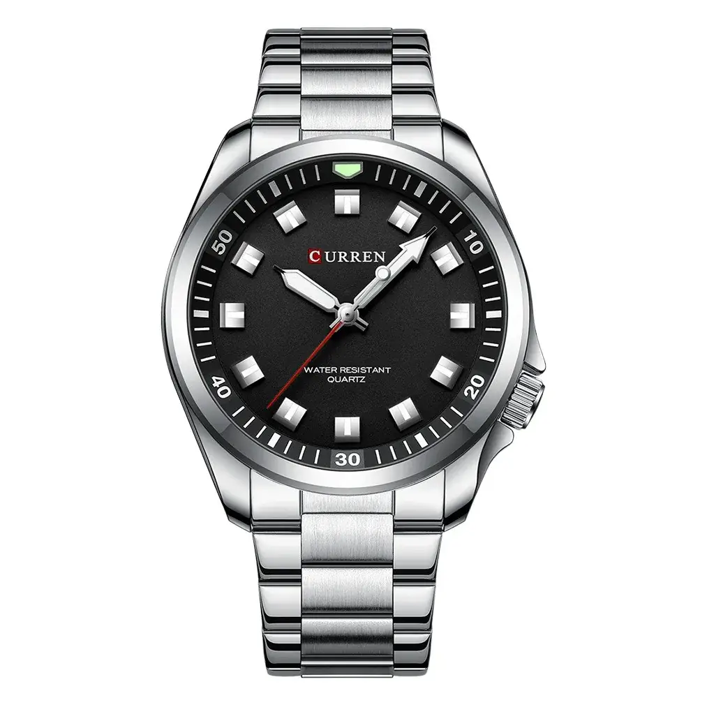CURREN Men's Black Steel Watch with Green Dial