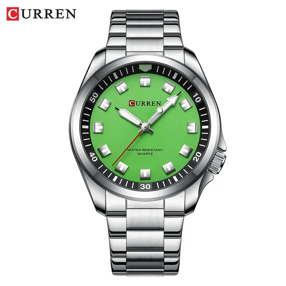 CURREN Men's Black Steel Watch with Green Dial - Image 2
