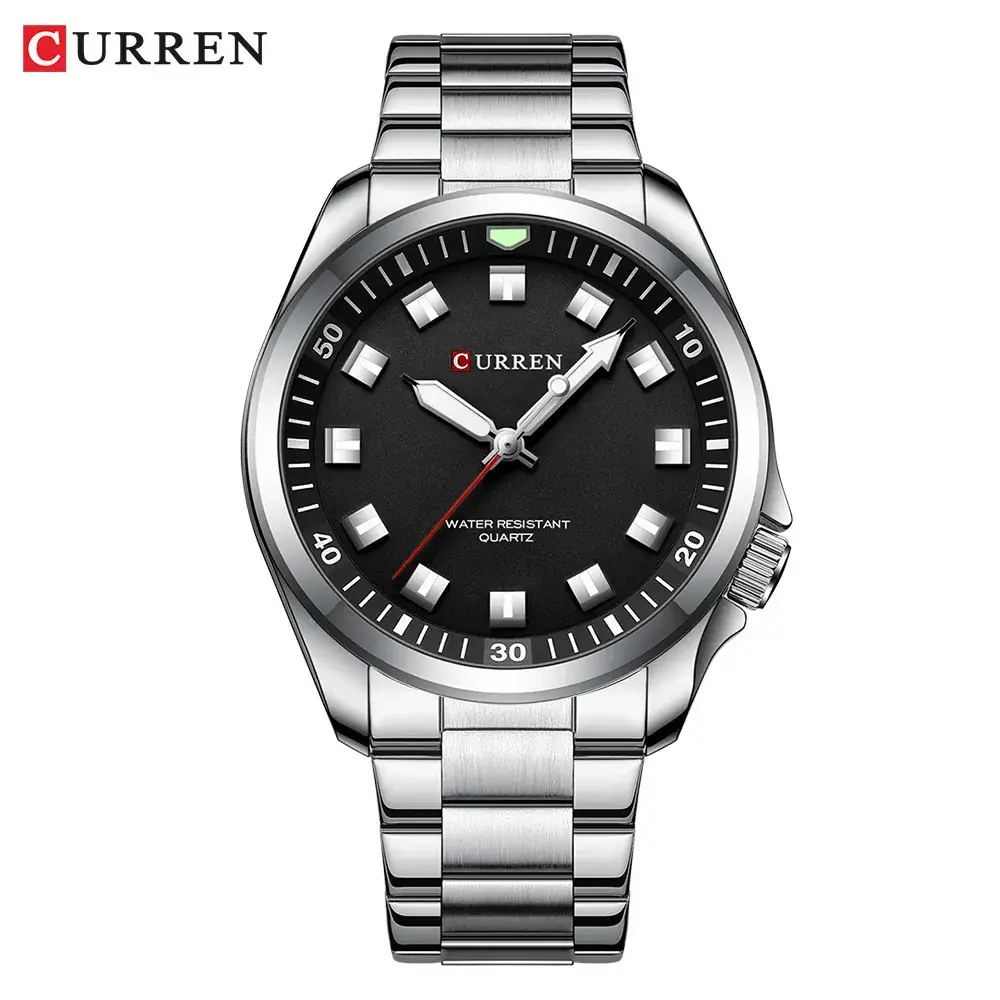 CURREN Men's Black Steel Watch with Green Dial - Image 3