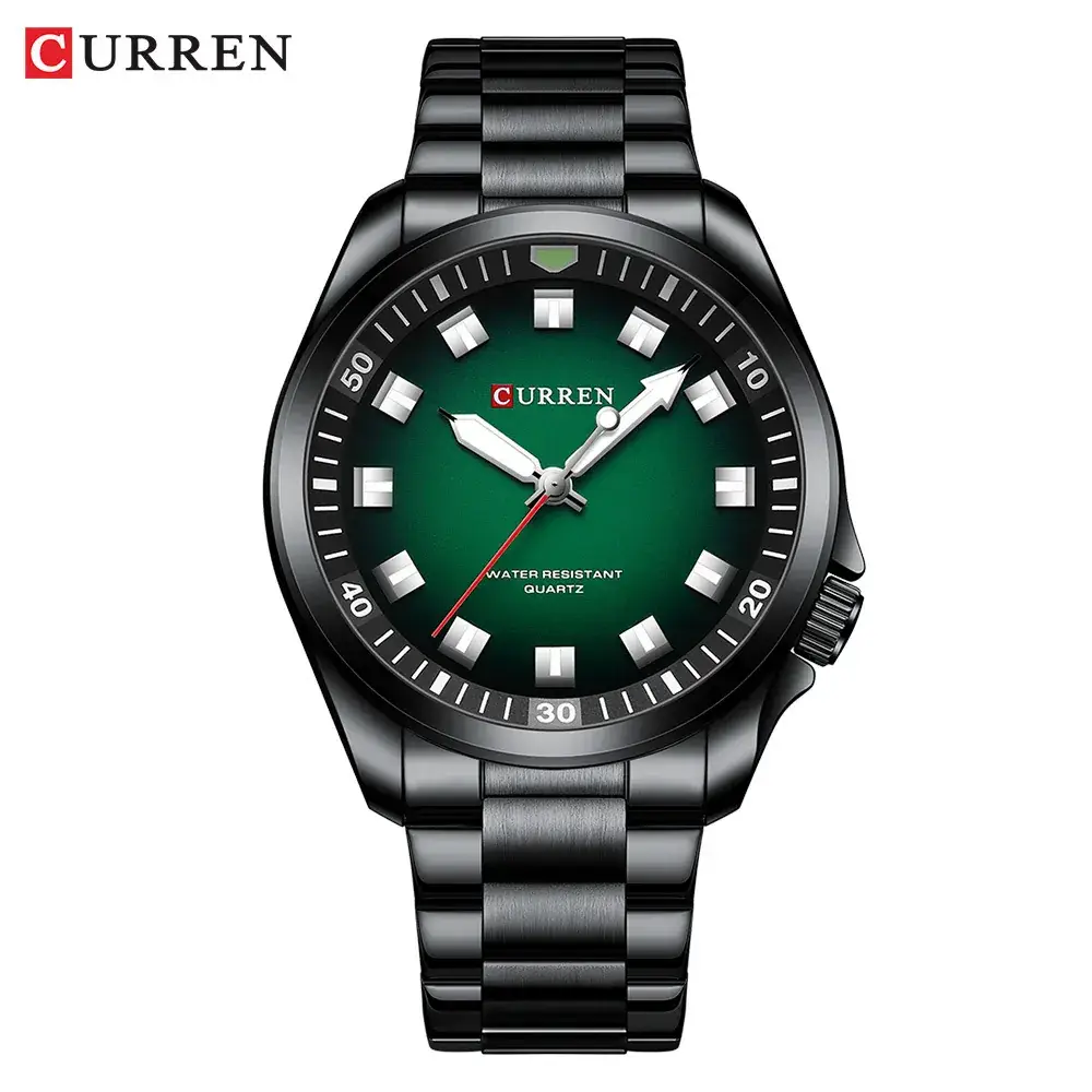 CURREN Men's Black Steel Watch with Green Dial - Image 5