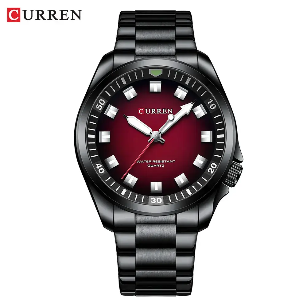 CURREN Men's Black Steel Watch with Green Dial - Image 6