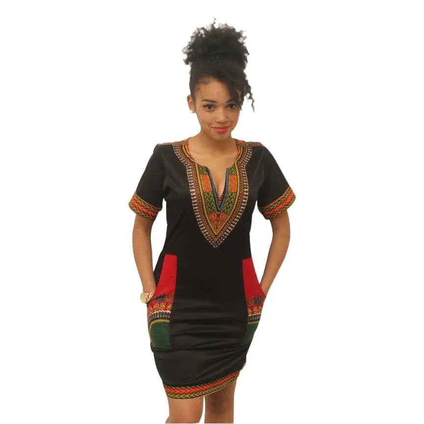 Black High Stretch Digital Printed Hip Dress for Women