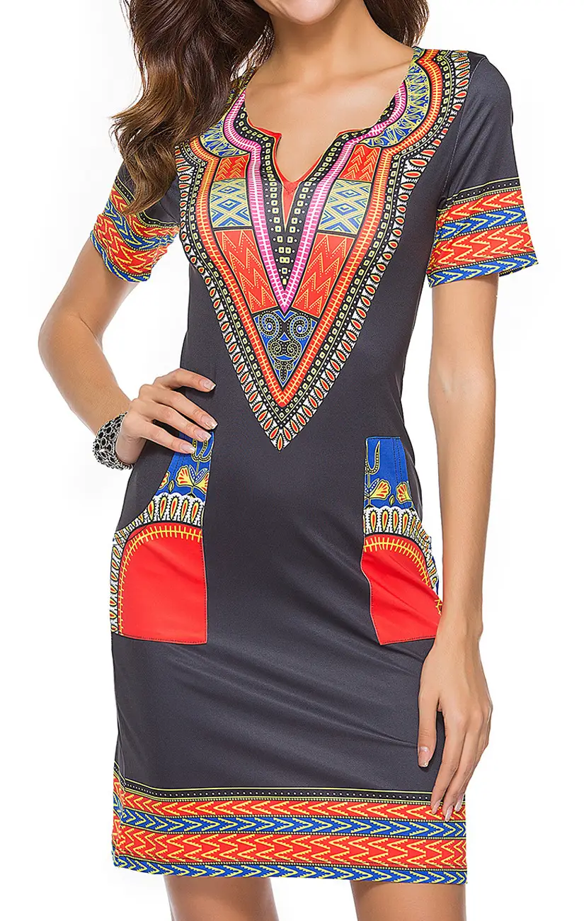 Black High Stretch Digital Printed Hip Dress for Women - Image 5