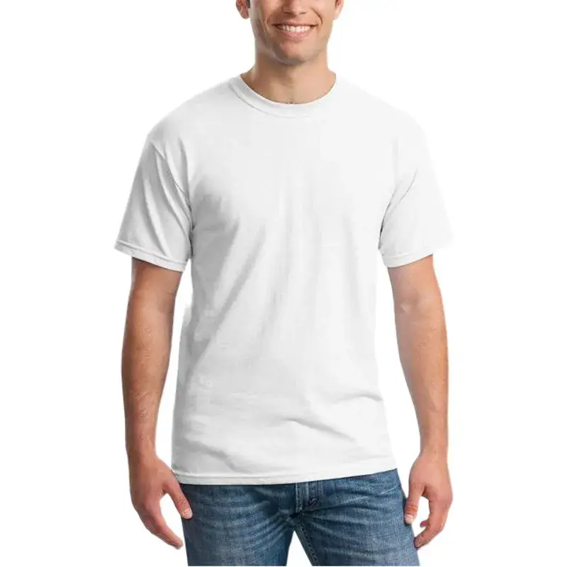 Men's White Cotton T-Shirt Short Sleeve Solid Color