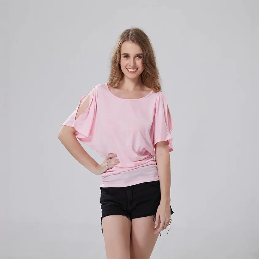 Purple Open Shoulder Bat Sleeve T-Shirt Large - Image 11