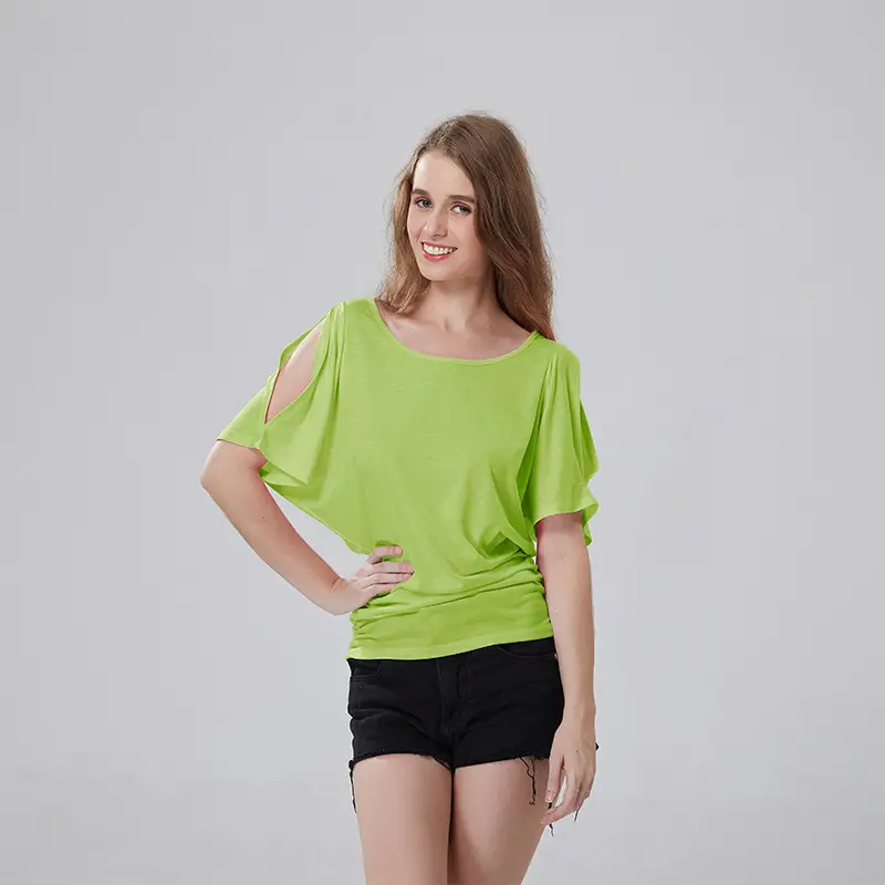 Purple Open Shoulder Bat Sleeve T-Shirt Large - Image 12