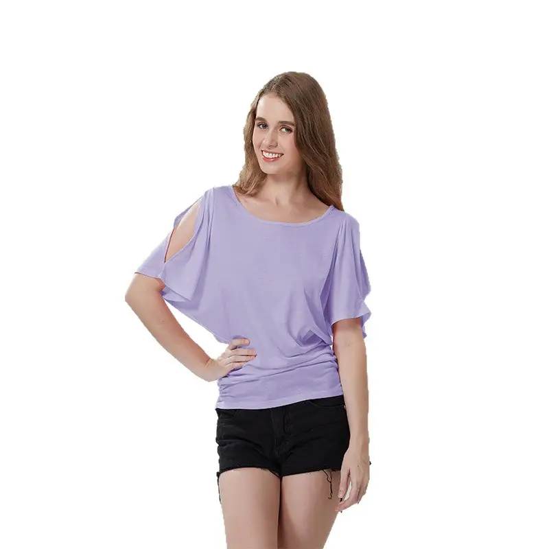 Purple Open Shoulder Bat Sleeve T-Shirt Large - Image 14