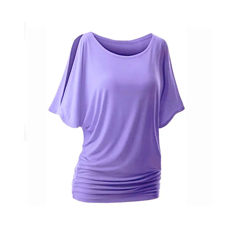 Purple Open Shoulder Bat Sleeve T-Shirt Large - Image 3